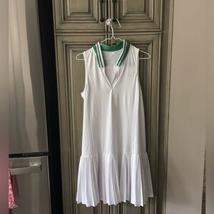 Addison Bay White Sleeveless Polo Dress with Green Collar